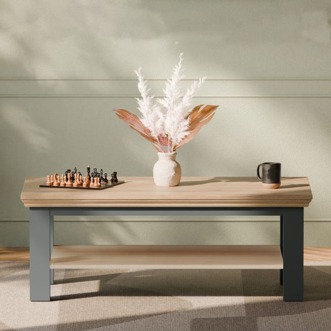 Large Rectangular Coffee Table with Shelf Grey & Mauvella Oak W 116 x H 43.4 x D 60 cm