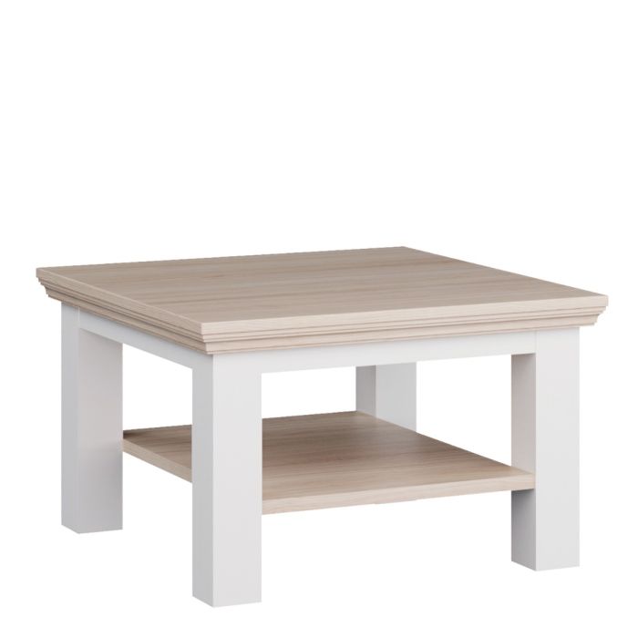 Small Coffee Table with Shelf White & Riva Oak W 70 x H 43.4 x D 70 cm
