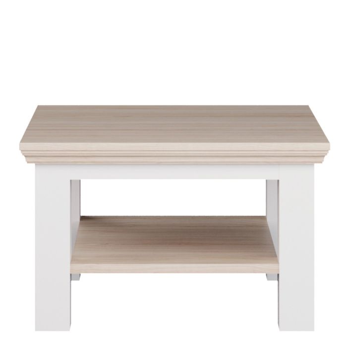 Small Coffee Table with Shelf White & Riva Oak W 70 x H 43.4 x D 70 cm