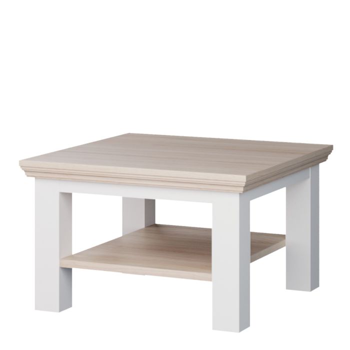 Small Coffee Table with Shelf White & Riva Oak W 70 x H 43.4 x D 70 cm