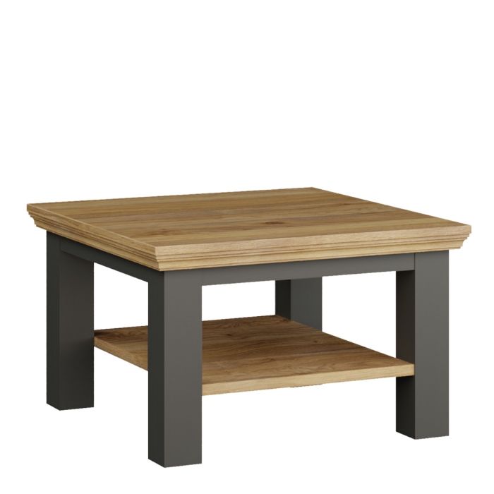 Small Coffee Table with Storage Shelf Wolfram Grey & Mauvella Oak 70x70 cm