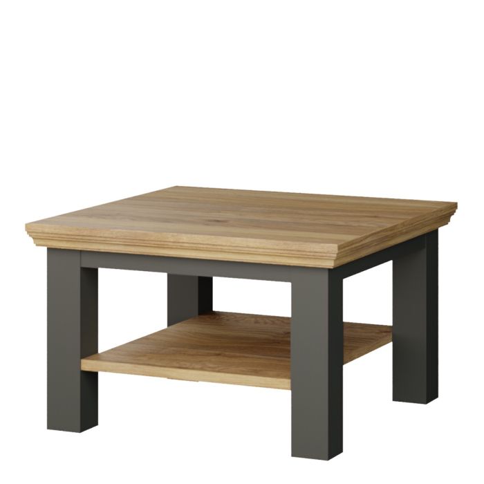 Small Coffee Table with Storage Shelf Wolfram Grey & Mauvella Oak 70x70 cm