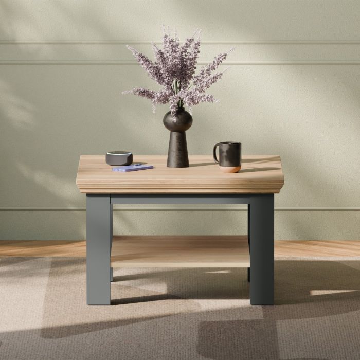 Small Coffee Table with Storage Shelf Wolfram Grey & Mauvella Oak 70x70 cm